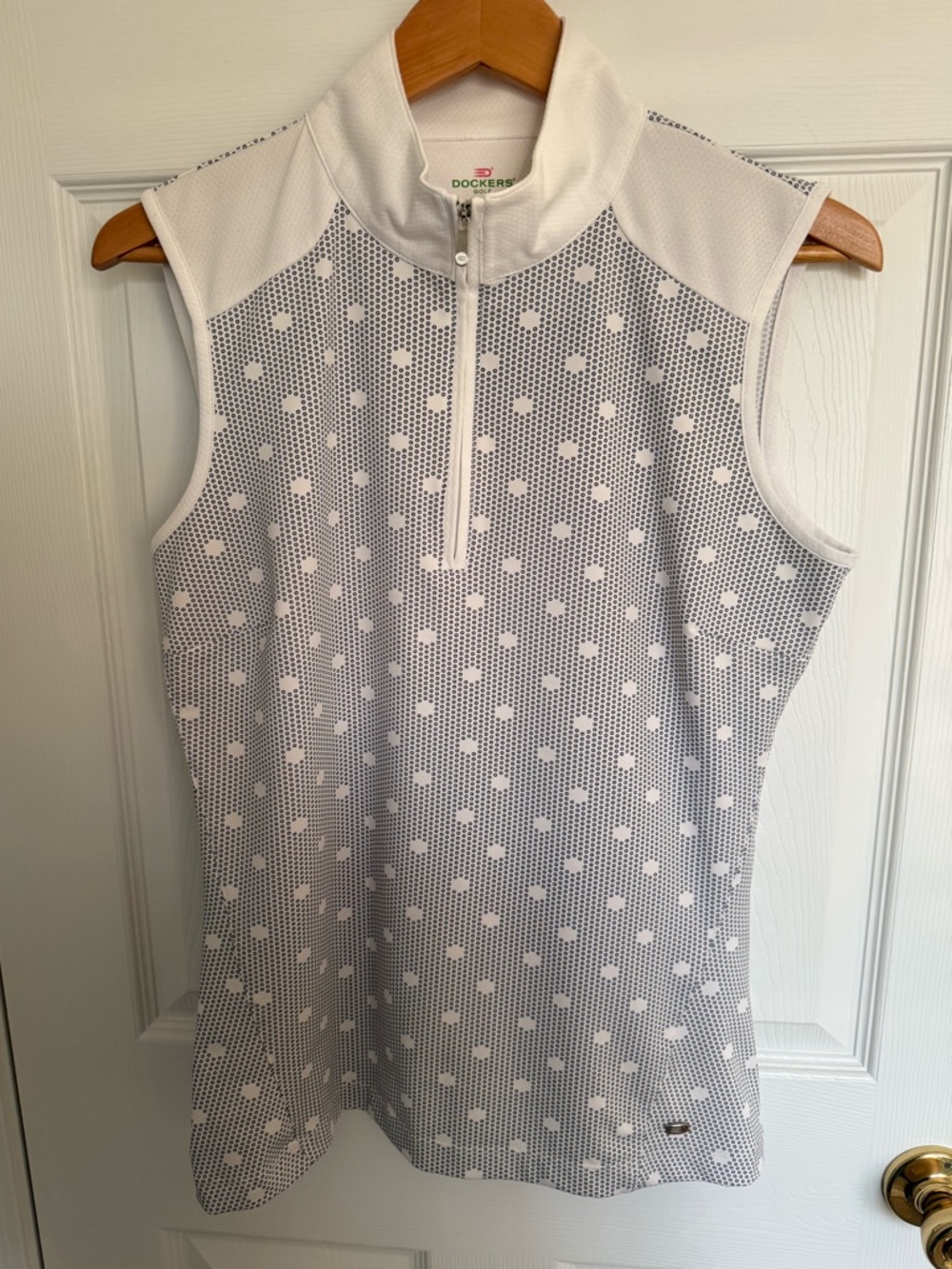 Dockers White and black Polka Dot Sleeveless Zip Polo